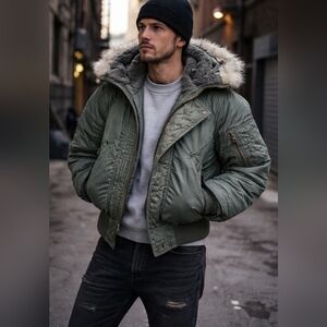 Vintage 1977 US Air Force N-2B Flight Jacket Military Parka ALPHA Industries Lar